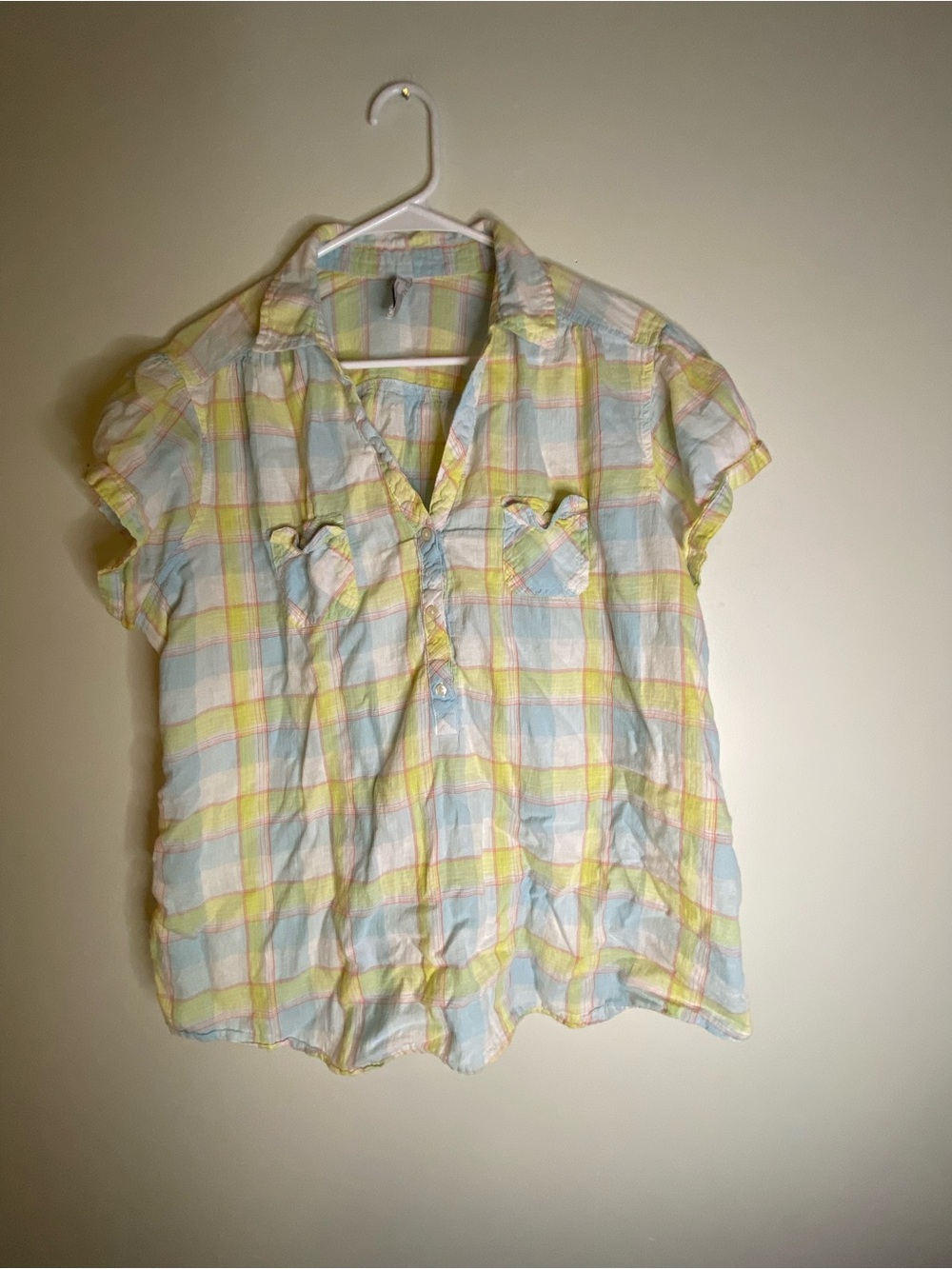 Old Navy Light Blue & Yellow Plaid Short-Sleeve Button Down